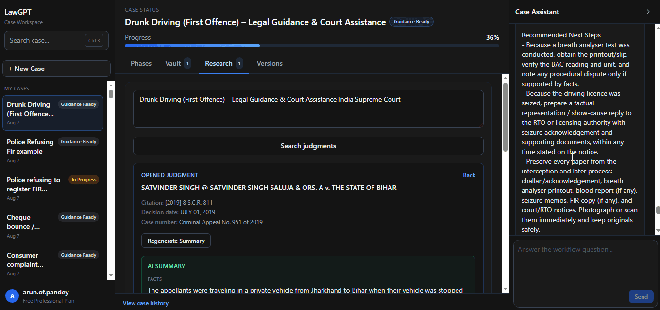 Legal research screen
